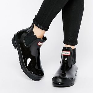 Hunter High Gloss Black Ankle Rain Boots